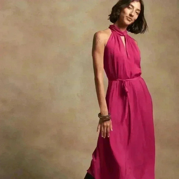 Twist-Neck Satin Midi Dress - Picture 13 of 13